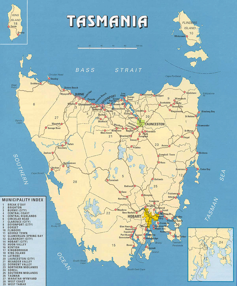 This map is courtesy of the Tasmanian Government and Tourism Tasmania 
